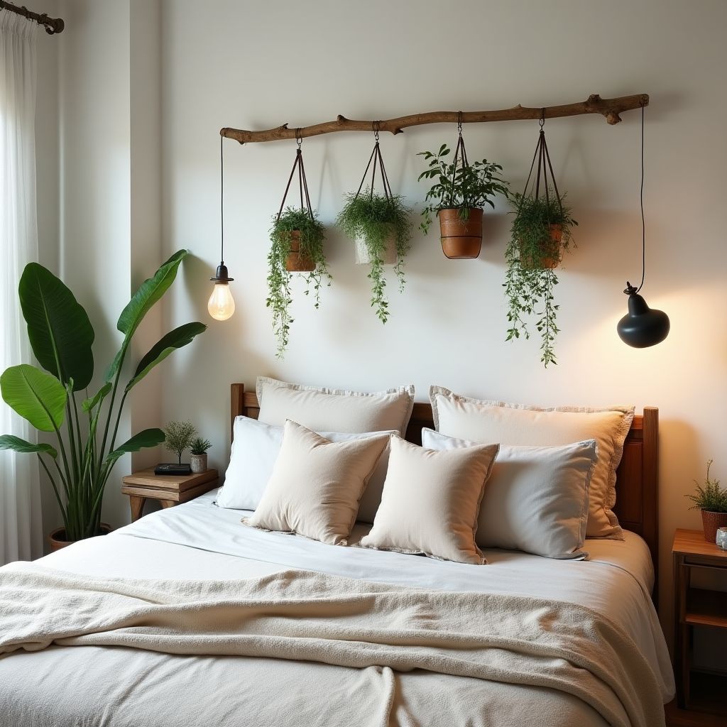 Chambre avec plantes suspendues